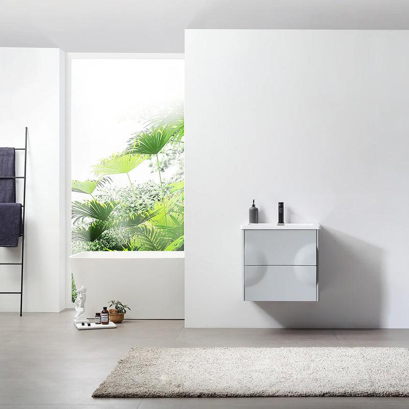 Colmar 2 Drawers Bathroom Vanity with Acrylic Sink - Wall Mount - 24" Wood/Light Gray