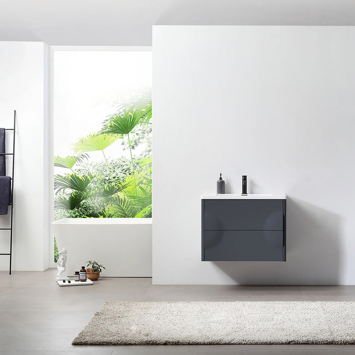Colmar 2 Drawers Bathroom Vanity with Acrylic Sink - Wall Mount - 30" Wood/Dark Grey