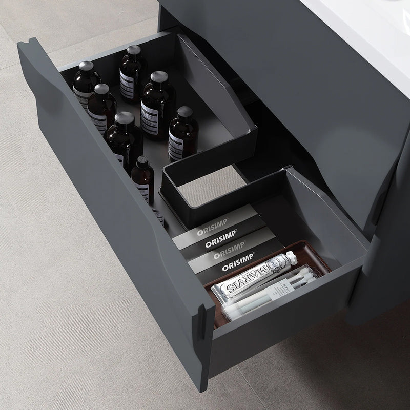 Colmar 2 Drawers Bathroom Vanity with Acrylic Sink - Wall Mount - 30" Wood/Dark Grey