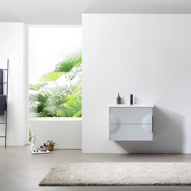 Colmar 2 Drawers Bathroom Vanity with Acrylic Sink - Wall Mount - 30" Wood/Light Gray