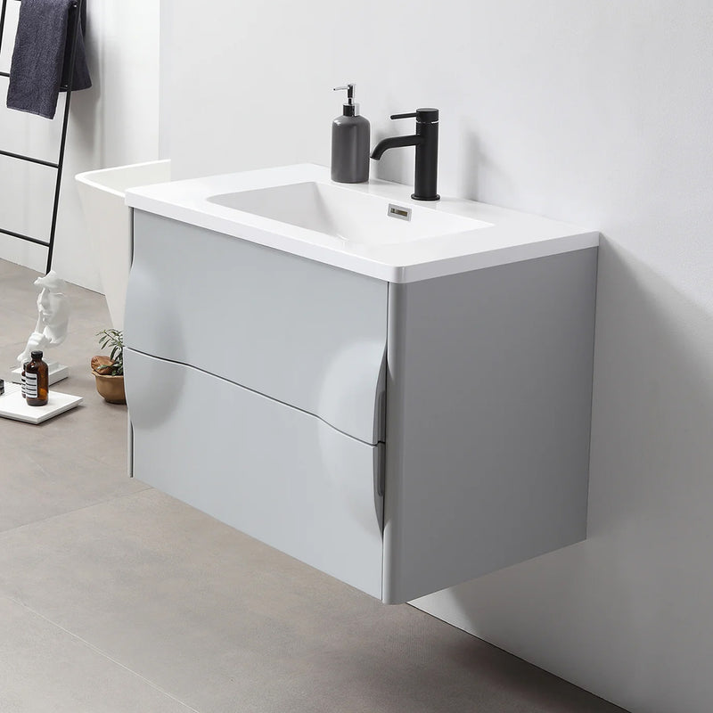 Colmar 2 Drawers Bathroom Vanity with Acrylic Sink - Wall Mount - 30" Wood/Light Gray