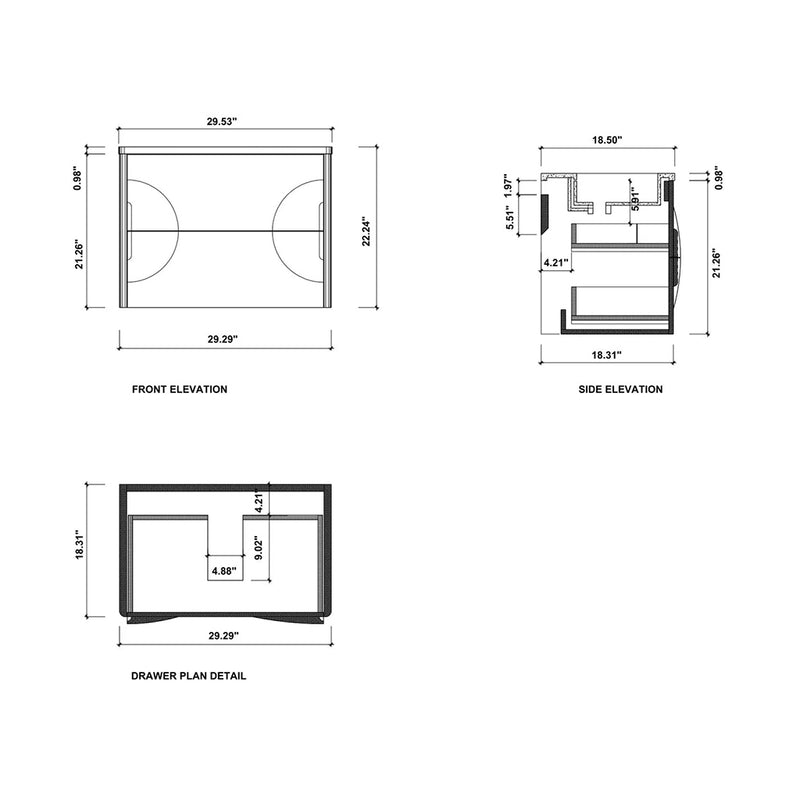 Colmar 2 Drawers Bathroom Vanity with Acrylic Sink - Wall Mount - 30" Wood/Light Gray