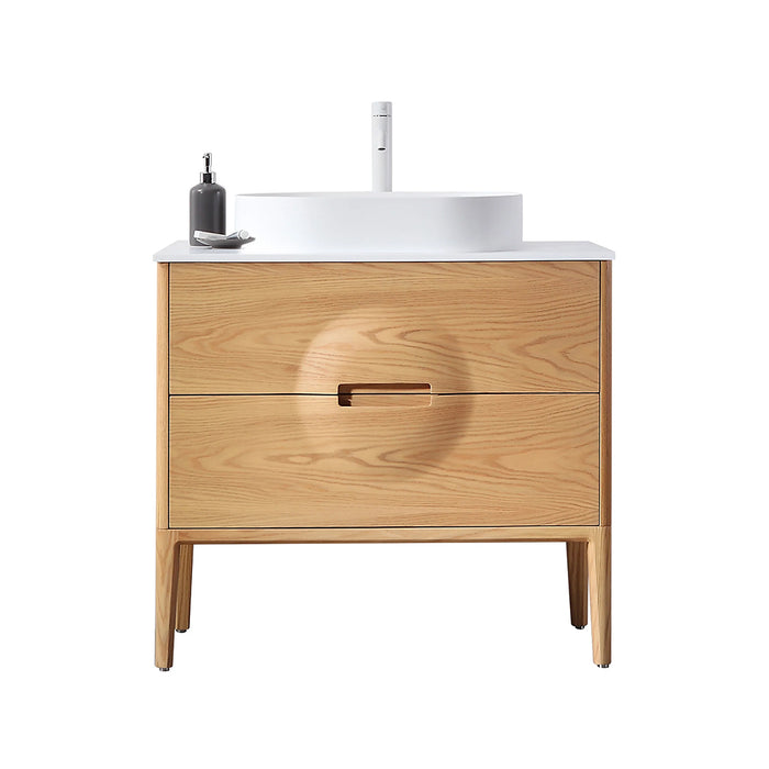 Colmar 2 Drawers Bathroom Vanity with Acrylic Top and Vessel Sink - Floor Mount - 36" Wood/Whitewash Oak