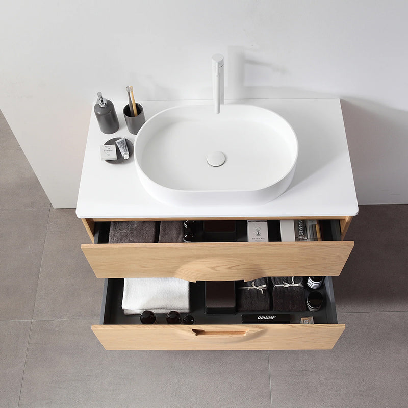 Colmar 2 Drawers Bathroom Vanity with Acrylic Top and Vessel Sink - Floor Mount - 36" Wood/Whitewash Oak