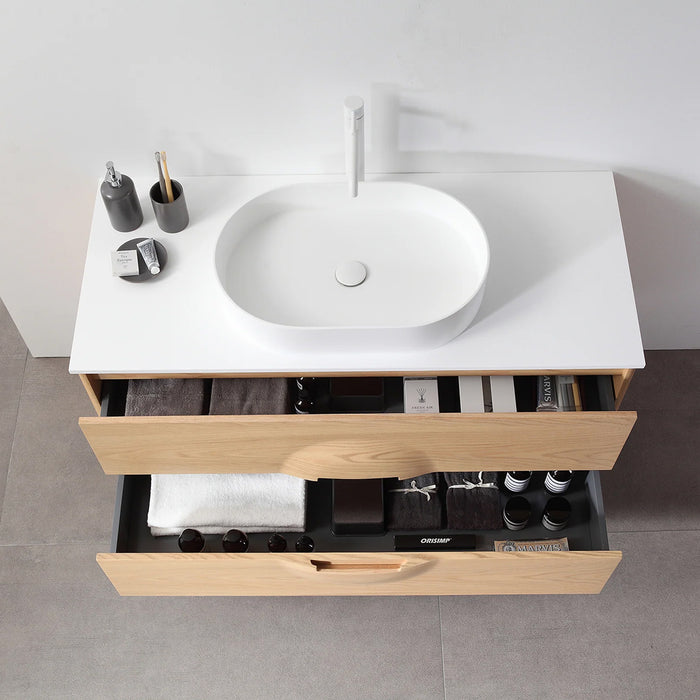 Colmar 2 Drawers Bathroom Vanity with Acrylic Top and Vessel Sink - Floor Mount - 48" Wood/Whitewash Oak