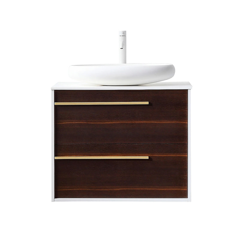 Goreme 2 Drawers Bathroom Vanity with Solid Surface Top and Vessel Sink - Wall Mount - 30" Wood/Smoke Gray Oak