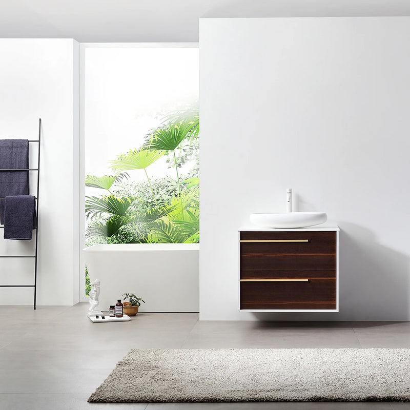 Goreme 2 Drawers Bathroom Vanity with Solid Surface Top and Vessel Sink - Wall Mount - 30" Wood/Smoke Gray Oak