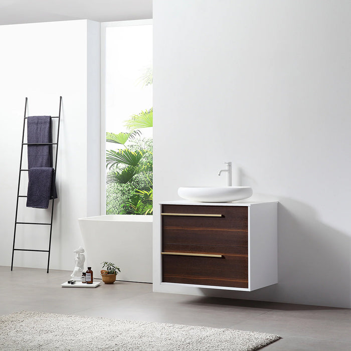 Goreme 2 Drawers Bathroom Vanity with Solid Surface Top and Vessel Sink - Wall Mount - 30" Wood/Smoke Gray Oak
