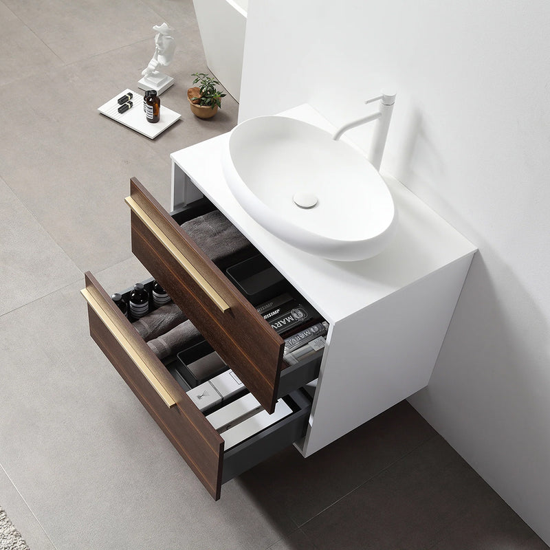 Goreme 2 Drawers Bathroom Vanity with Solid Surface Top and Vessel Sink - Wall Mount - 30" Wood/Smoke Gray Oak