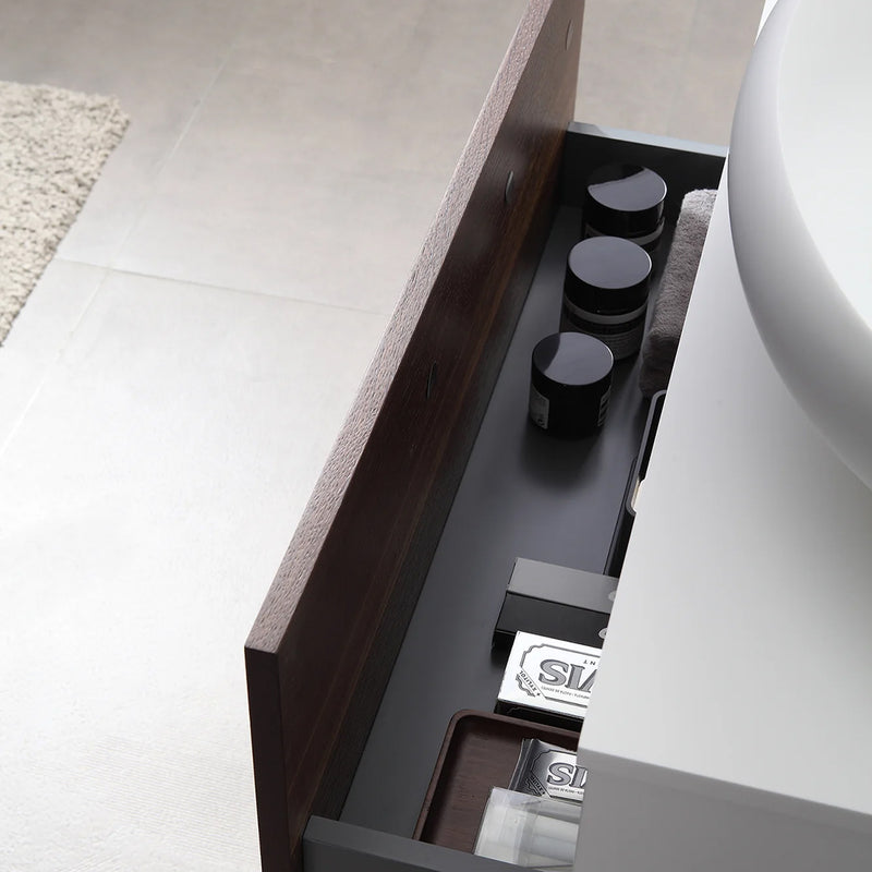 Goreme 2 Drawers Bathroom Vanity with Solid Surface Top and Vessel Sink - Wall Mount - 30" Wood/Smoke Gray Oak