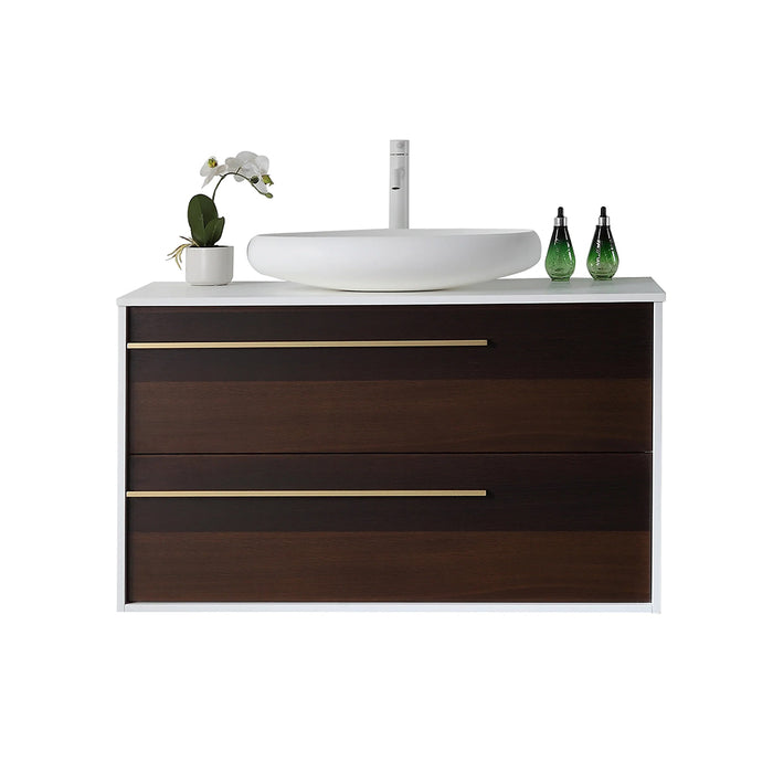 Goreme 2 Drawers Bathroom Vanity with Solid Surface Top and Vessel Sink - Wall Mount - 42" Wood/Smoke Gray Oak