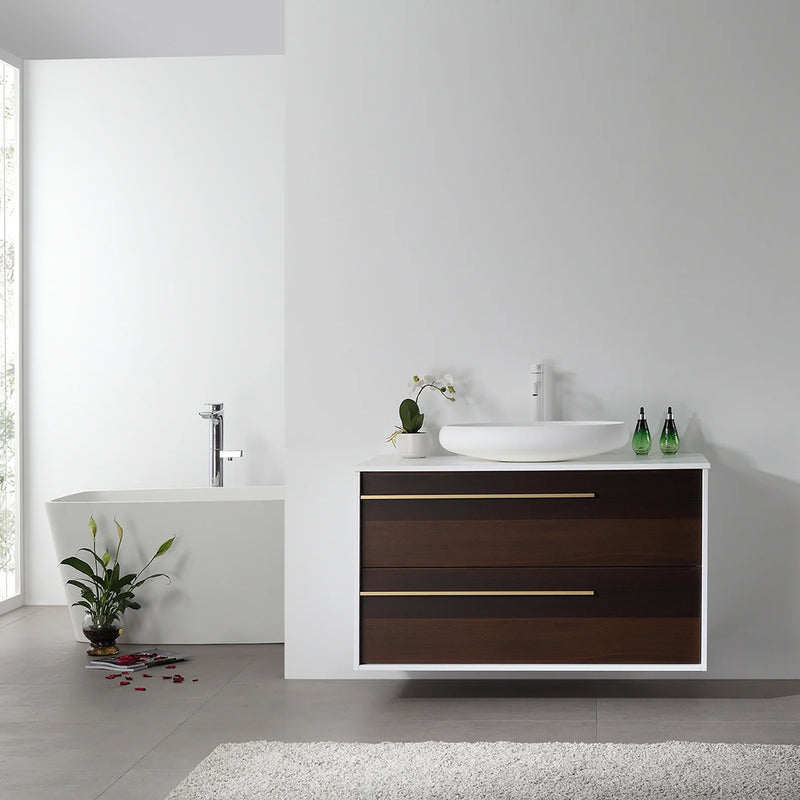 Goreme 2 Drawers Bathroom Vanity with Solid Surface Top and Vessel Sink - Wall Mount - 42" Wood/Smoke Gray Oak