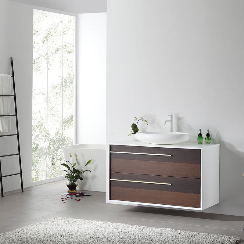 Goreme 2 Drawers Bathroom Vanity with Solid Surface Top and Vessel Sink - Wall Mount - 42" Wood/Smoke Gray Oak