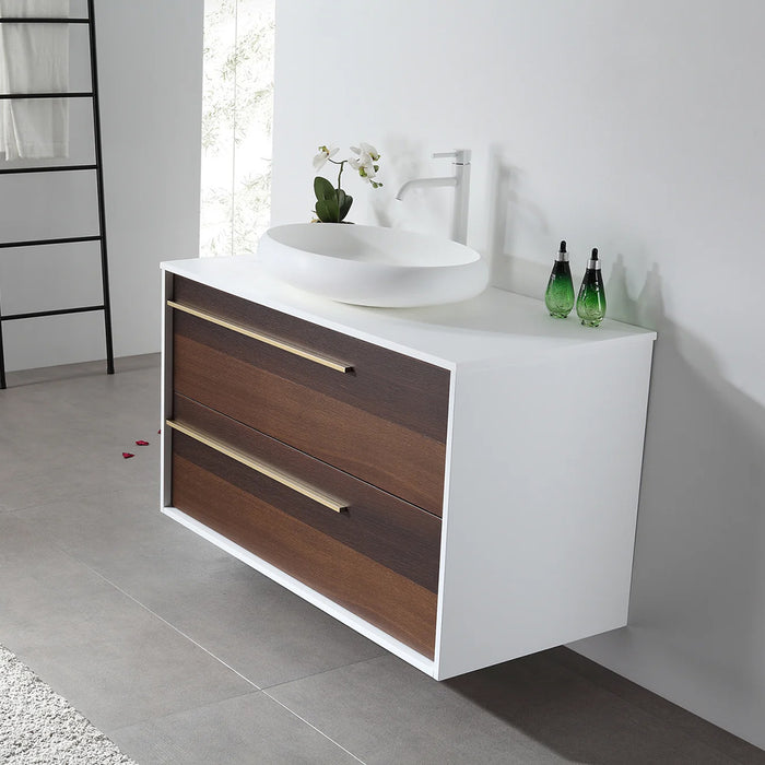 Goreme 2 Drawers Bathroom Vanity with Solid Surface Top and Vessel Sink - Wall Mount - 42" Wood/Smoke Gray Oak