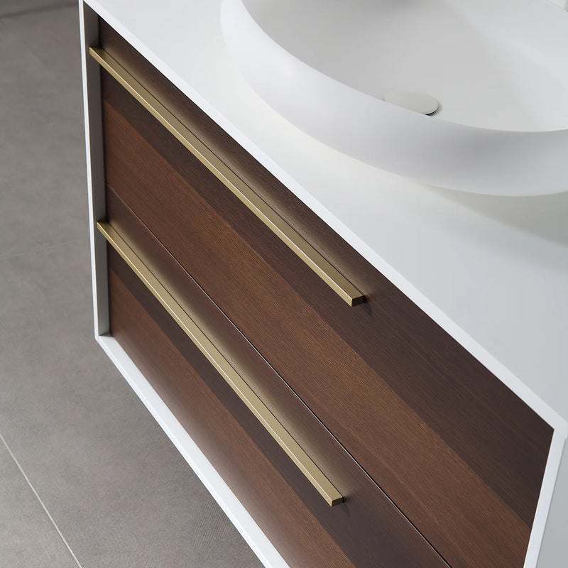 Goreme 2 Drawers Bathroom Vanity with Solid Surface Top and Vessel Sink - Wall Mount - 42" Wood/Smoke Gray Oak