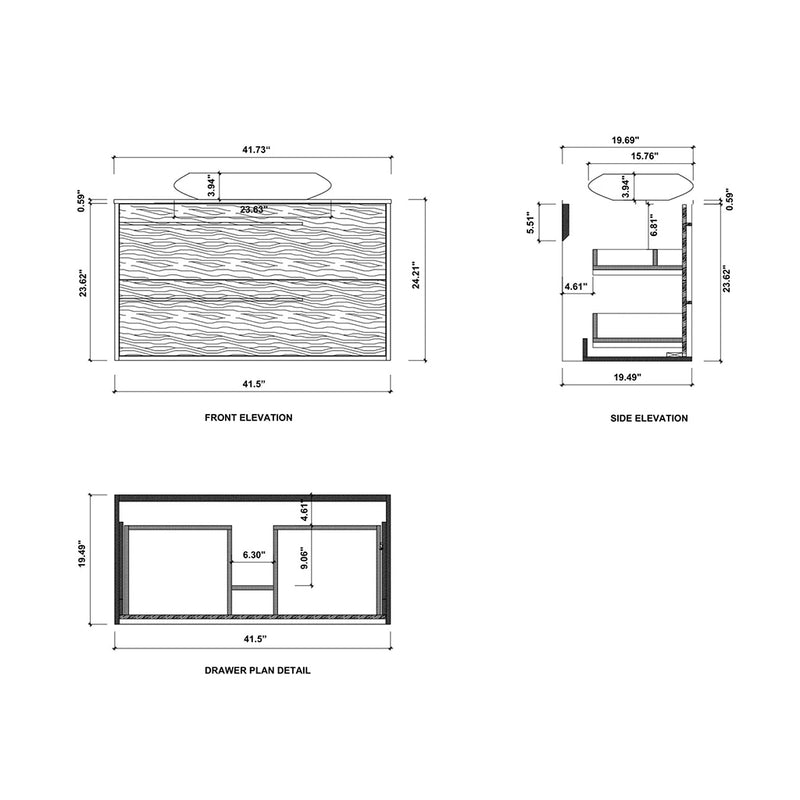 Goreme 2 Drawers Bathroom Vanity with Solid Surface Top and Vessel Sink - Wall Mount - 42" Wood/Smoke Gray Oak