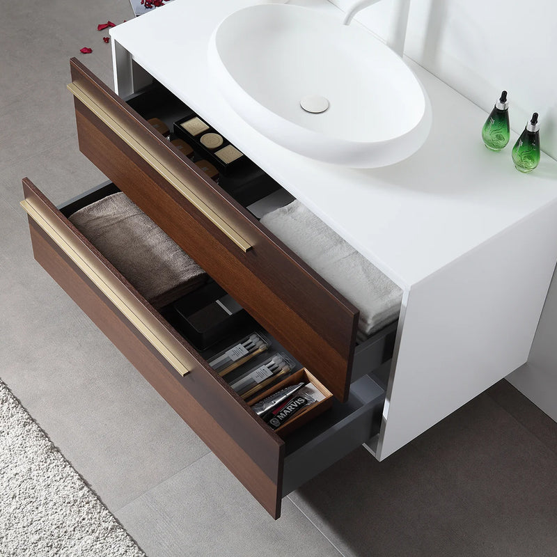 Goreme 2 Drawers Bathroom Vanity with Solid Surface Top and Vessel Sink - Wall Mount - 42" Wood/Smoke Gray Oak