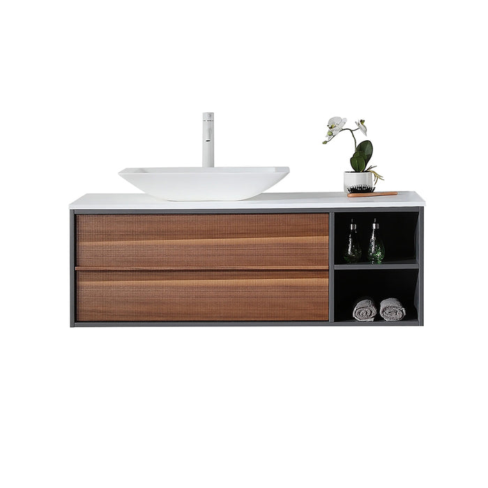 Goreme 2 Drawers And 2 Open Shelf Bathroom Vanity with Solid Surface Top and Vessel Sink - Wall Mount - 48" Wood/Walnut/Dark Gray