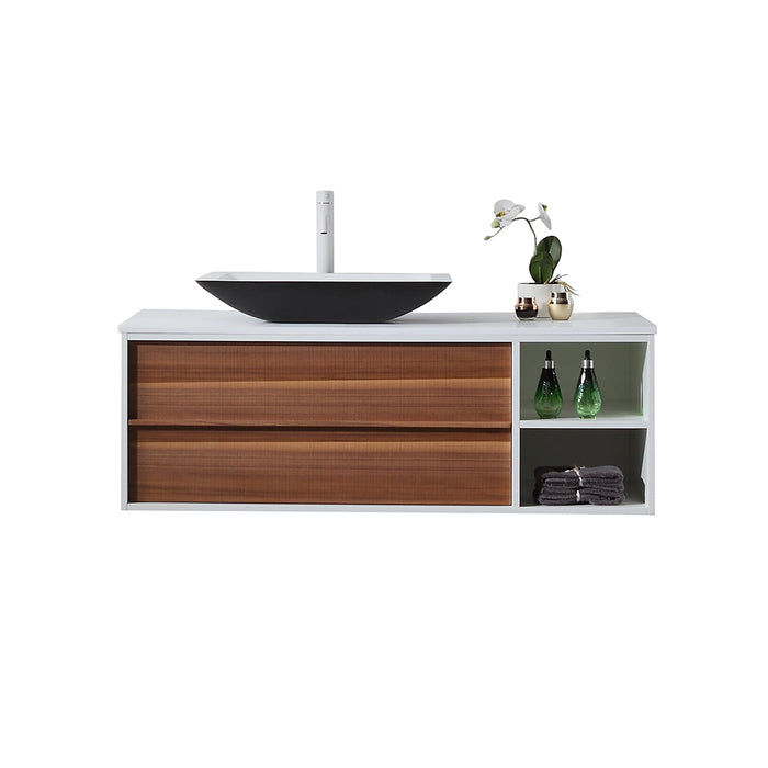 Goreme 2 Drawers And 2 Open Shelf Bathroom Vanity with Solid Surface Top and Vessel Sink - Wall Mount - 48" Wood/Walnut/White