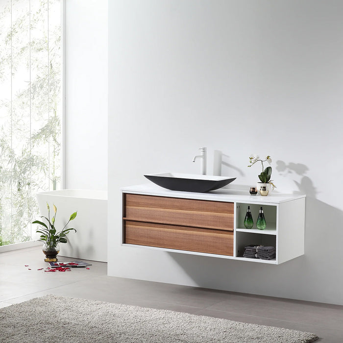 Goreme 2 Drawers And 2 Open Shelf Bathroom Vanity with Solid Surface Top and Vessel Sink - Wall Mount - 48" Wood/Walnut/White