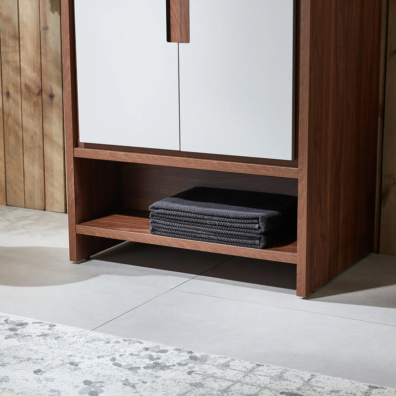 Lyon 2 Doors And 1 Open Shelf Bathroom Vanity with White Stone Sink - Floor Mount - 30" Wood/Beige/Walnut