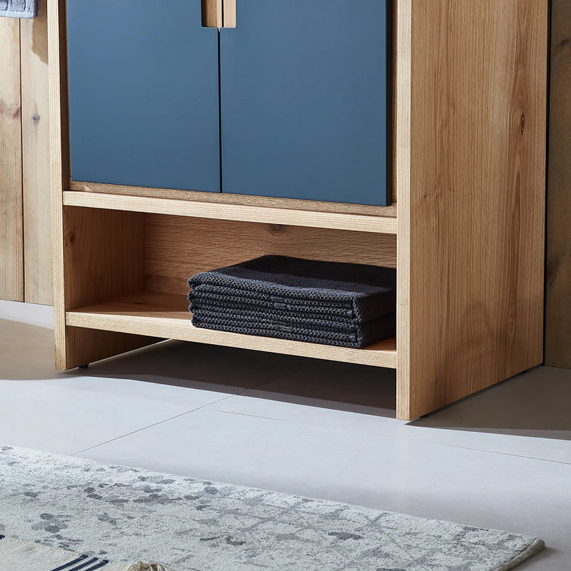 Lyon 2 Doors And 1 Open Shelf Bathroom Vanity with White Stone Sink - Floor Mount - 30" Wood/Black Of Night/Maple