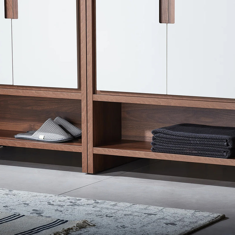 Lyon 4 Doors And 2 Open Shelf Bathroom Vanity with White Stone Sink - Floor Mount - 60" Wood/Beige/Walnut