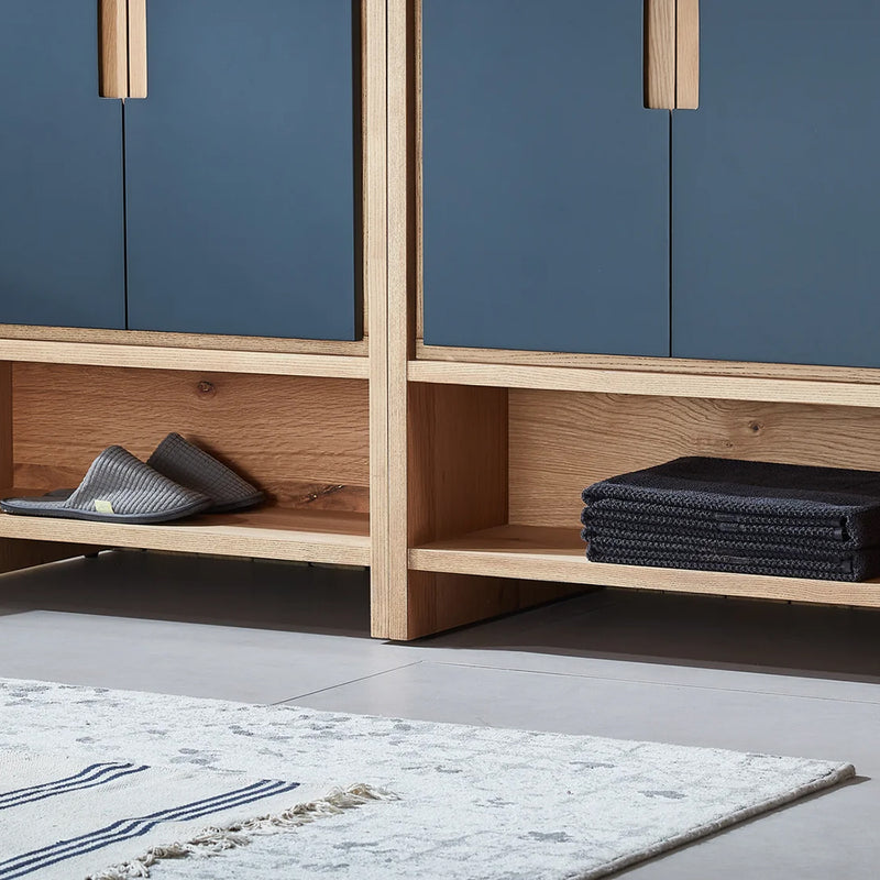 Lyon 4 Doors And 2 Open Shelf Bathroom Vanity with White Stone Sink - Floor Mount - 60" Wood/Black Of Night/Maple