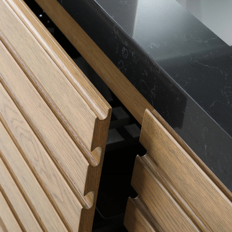 Matera 2 Drawers + 1 Open Shelf Bathroom Vanity with Black Quartz Sink - Wall Mount - 48" Wood/Pecan Oak