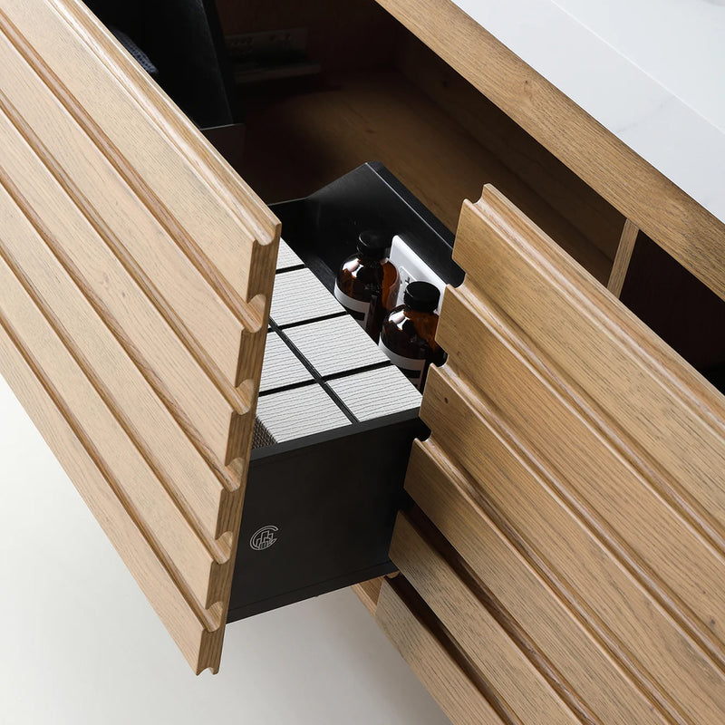 Matera 2 Drawers + 1 Open Shelf Bathroom Vanity with White Stone Sink - Wall Mount - 72" Wood/Pecan Oak