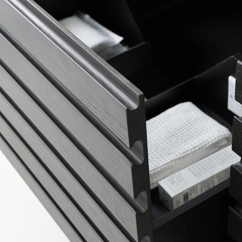 Matera 2 Drawers + 1 Open Shelf Bathroom Vanity with White Stone Sink - Wall Mount - 72" Wood/Charcoal