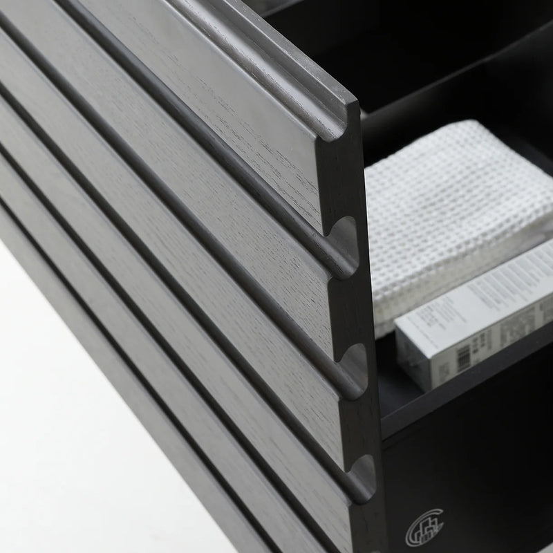 Matera 1 Drawer + 1 Open Shelf Bathroom Vanity with Black Quartz Sink - Wall Mount - 36" Wood/Charcoal