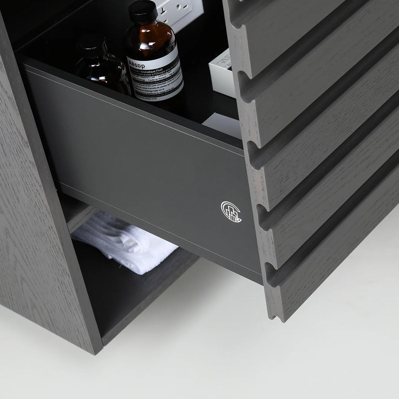 Matera 1 Drawer + 1 Open Shelf Bathroom Vanity With White Stone Sink - Wall Mount - 36" Wood/Charcoal