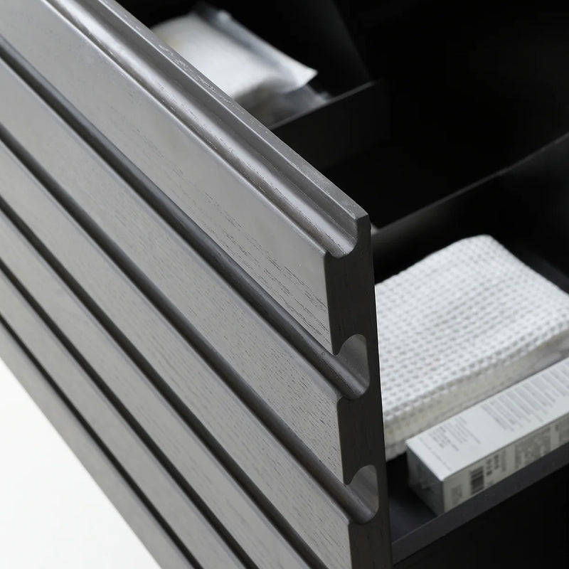 Matera 1 Drawer + 1 Open Shelf Bathroom Vanity With White Stone Sink - Wall Mount - 36" Wood/Charcoal