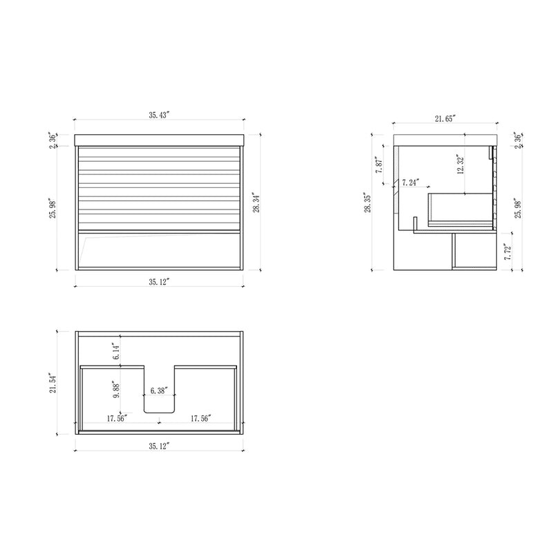 Matera 1 Drawer + 1 Open Shelf Bathroom Vanity With White Stone Sink - Wall Mount - 36" Wood/Pecan Oak