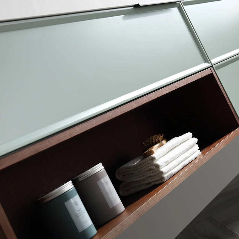 Marfa 3 Drawers And 1 Open Shelf Bathroom Vanity with Quartz Sink - Wall Mount - 60" Wood/Aloe Green/Walnut