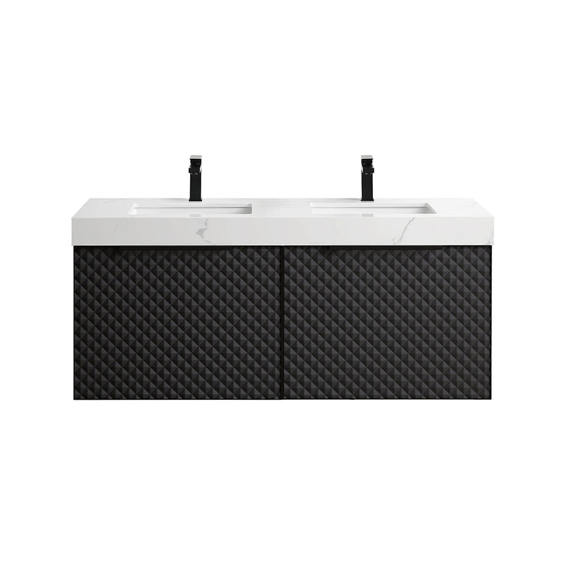 Manarola 2 Drawers Bathroom Vanity with Quartz Sink - Wall Mount - 48" Wood/Black Of Night