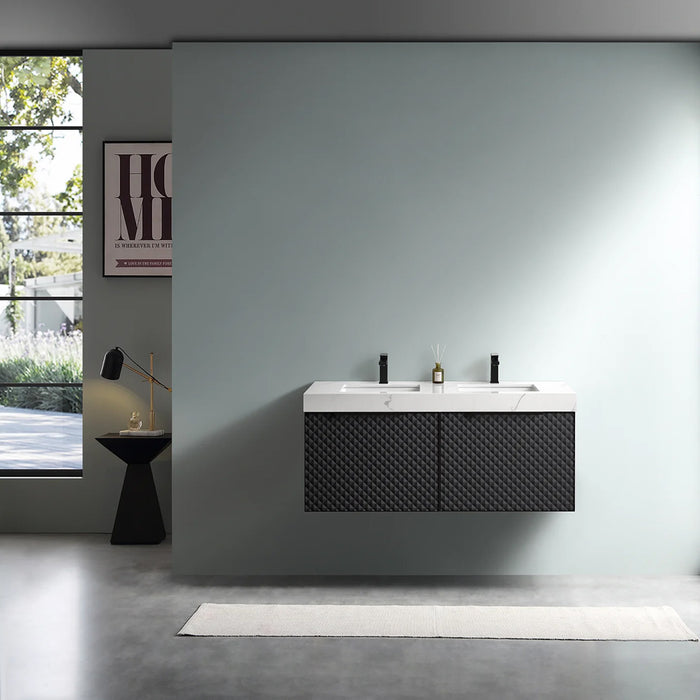 Manarola 2 Drawers Bathroom Vanity with Quartz Sink - Wall Mount - 48" Wood/Black Of Night