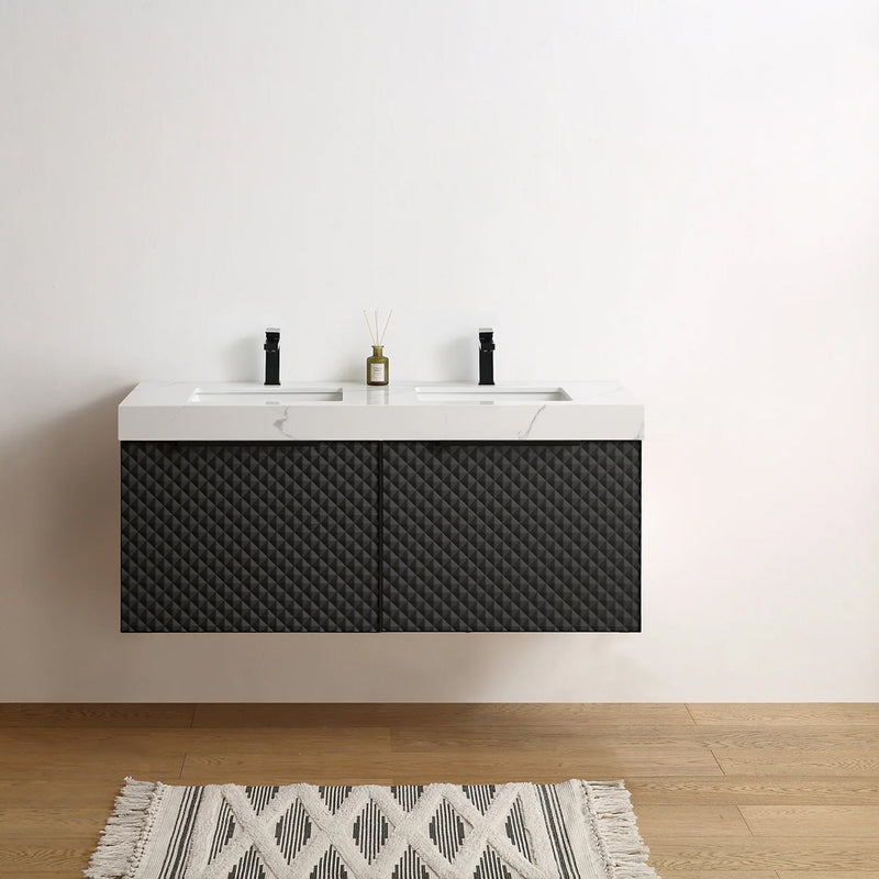 Manarola 2 Drawers Bathroom Vanity with Quartz Sink - Wall Mount - 48" Wood/Black Of Night