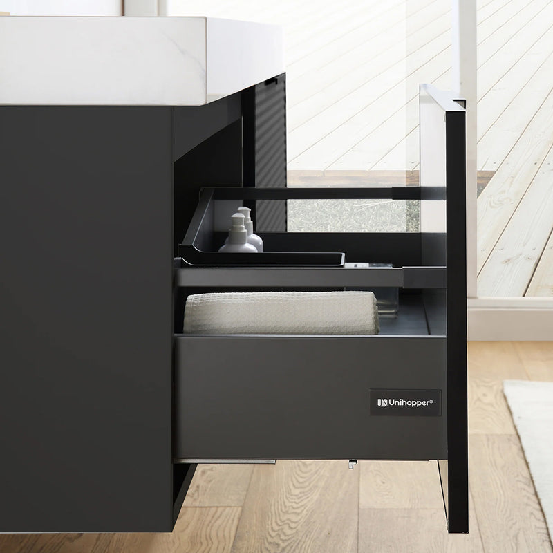 Manarola 2 Drawers Bathroom Vanity with Quartz Sink - Wall Mount - 48" Wood/Black Of Night