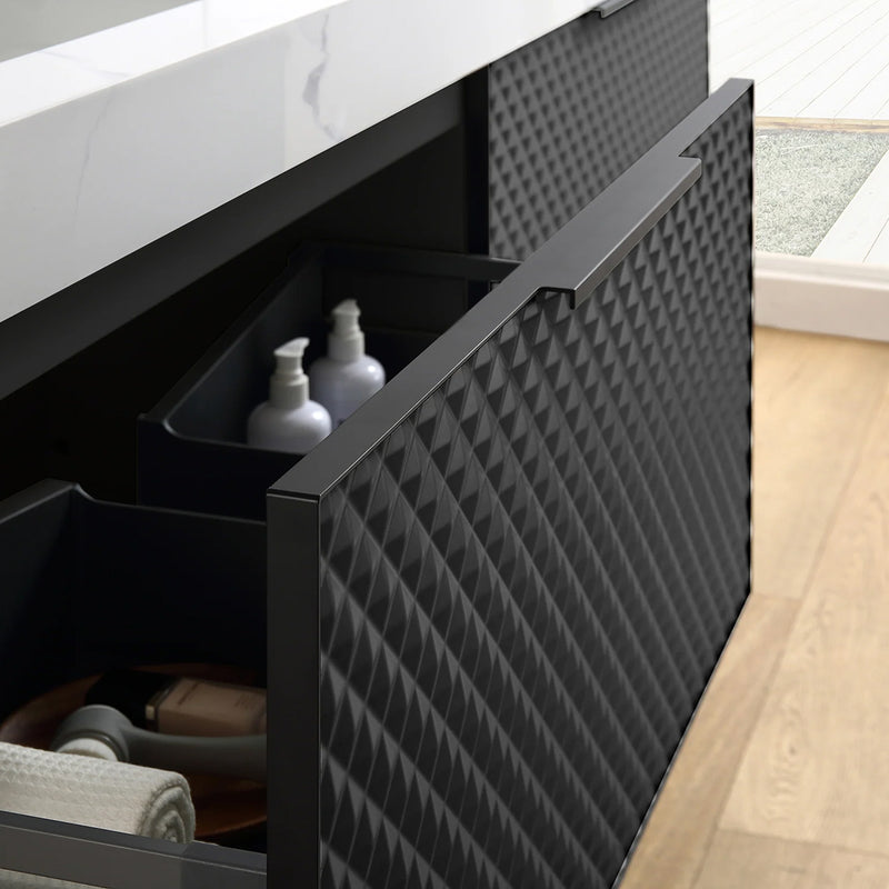 Manarola 2 Drawers Bathroom Vanity with Quartz Sink - Wall Mount - 48" Wood/Black Of Night