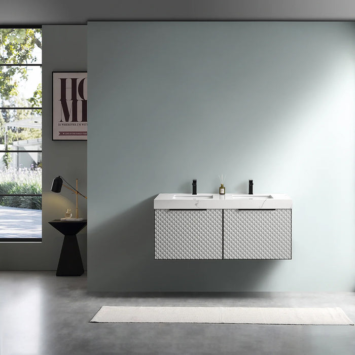 Manarola 2 Drawers Bathroom Vanity with Quartz Sink - Wall Mount - 48" Wood/Silver Grey