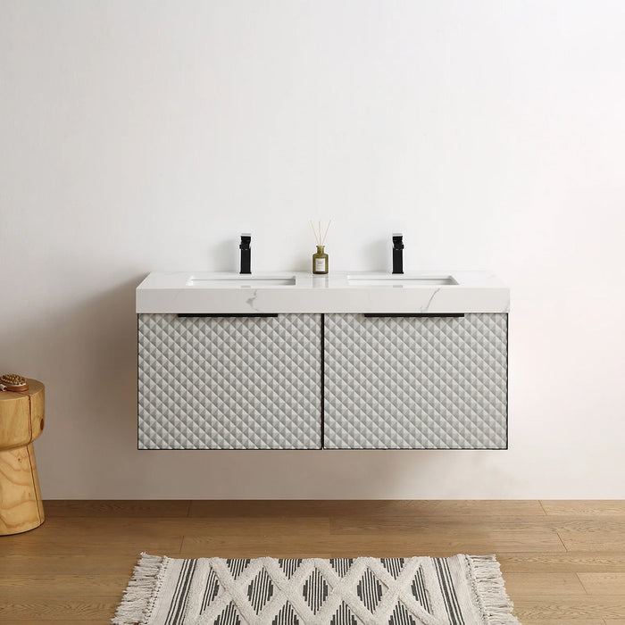 Manarola 2 Drawers Bathroom Vanity with Quartz Sink - Wall Mount - 48" Wood/Silver Grey