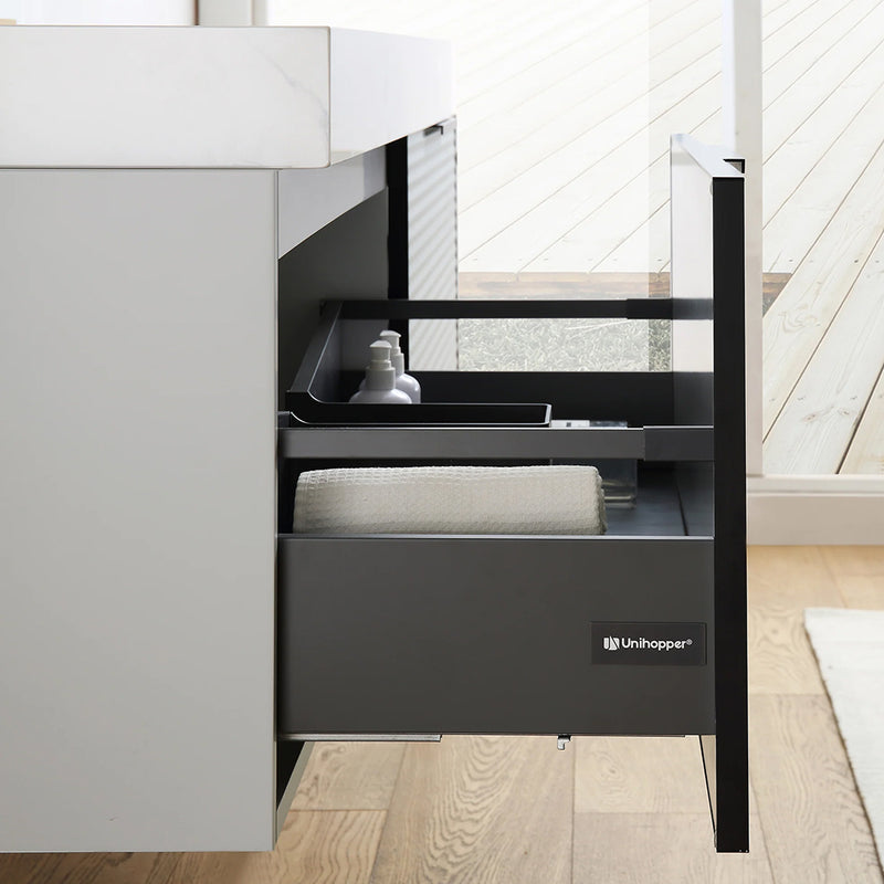 Manarola 2 Drawers Bathroom Vanity with Quartz Sink - Wall Mount - 48" Wood/Silver Grey