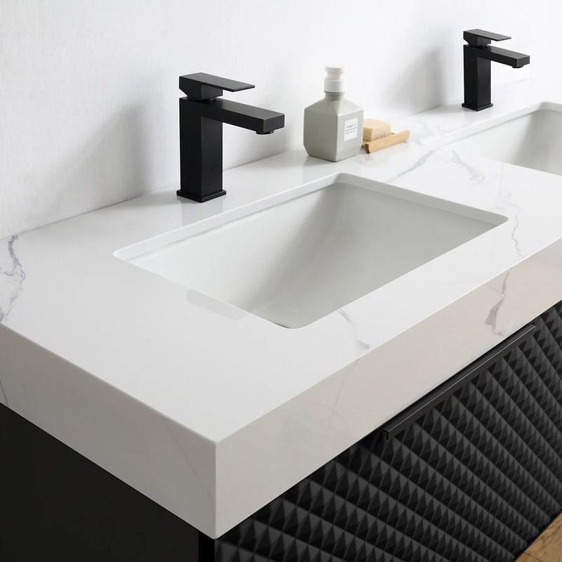 Manarola 2 Drawers Bathroom Vanity with Quartz Sink - Wall Mount - 60" Wood/Black Of Night