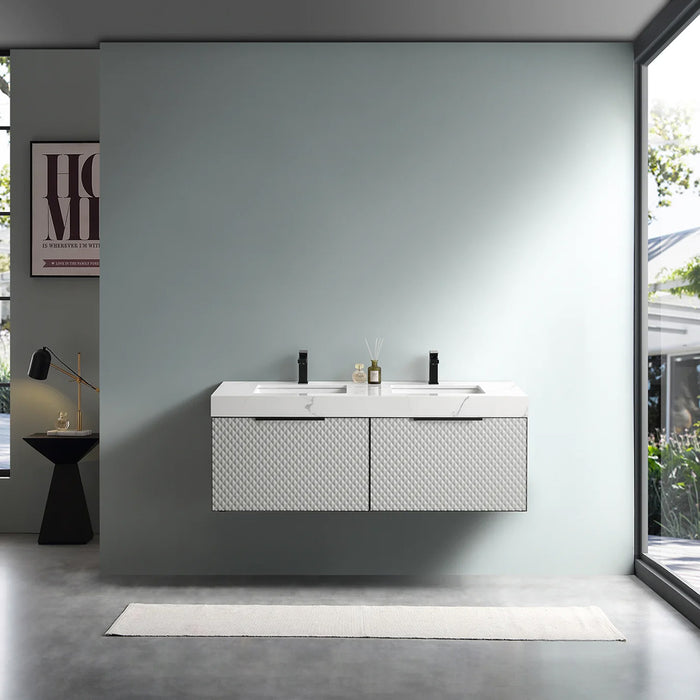Manarola 2 Drawers Bathroom Vanity with Quartz Sink - Wall Mount - 60" Wood/Silver Grey