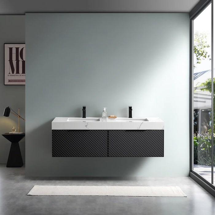 Manarola 2 Drawers Bathroom Vanity with Quartz Sink - Wall Mount - 72" Wood/Black Of Night