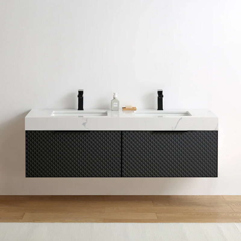 Manarola 2 Drawers Bathroom Vanity with Quartz Sink - Wall Mount - 72" Wood/Black Of Night