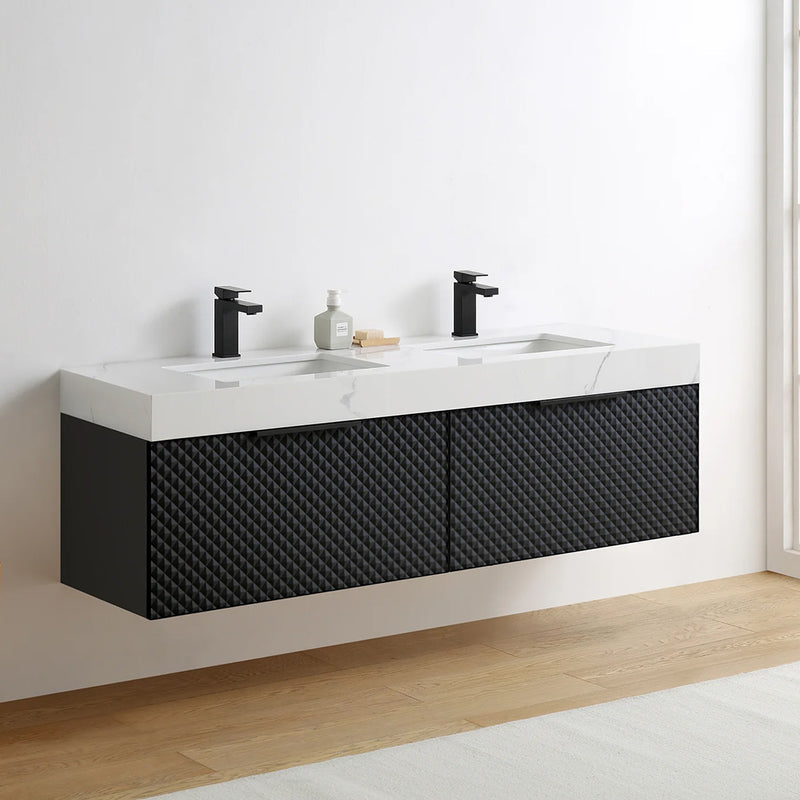 Manarola 2 Drawers Bathroom Vanity with Quartz Sink - Wall Mount - 72" Wood/Black Of Night