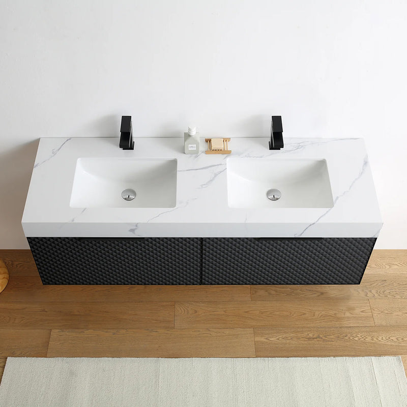 Manarola 2 Drawers Bathroom Vanity with Quartz Sink - Wall Mount - 72" Wood/Black Of Night